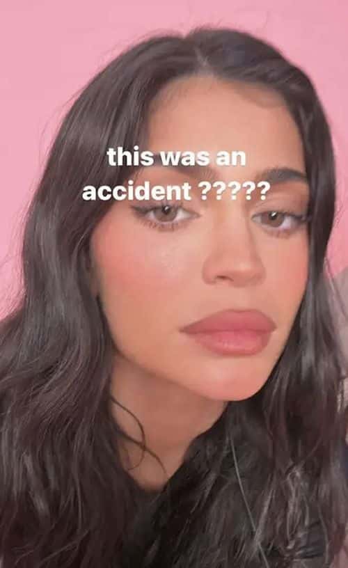 Kylie Jenner posted a photo of herself with the words'This was an accident???' over her brows (Instagram/@kyliejenner)