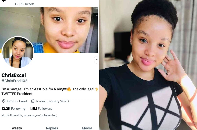 Twitter troll Chris Excel uses the images of Johannesburg student Bianca Coster. Images via Twitter: @chrisexcel102