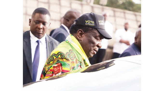 President Mnangagwa departs after chairing the Zanu PF Extraordinary Politburo meeting at the ruling party headquarters in Harare yesterday. — Picture: Believe Nyakudjara