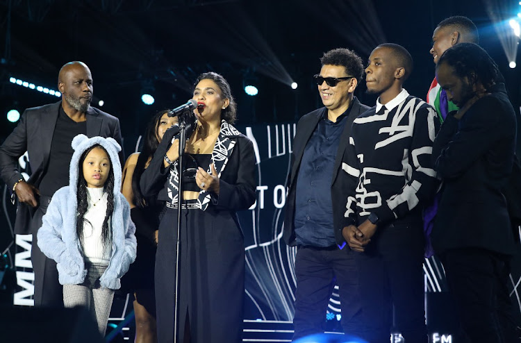 AKA's daughter Kairo Owethu Forbes, mother Lynn Forbes and father Tony Forbes. AKA won best collaboration song ,artist of the year and best hip hop artist at the Metro FM Music Awards 2023 in Mbombela Stadium, Mpumalanga. Image: Veli Nhlapo