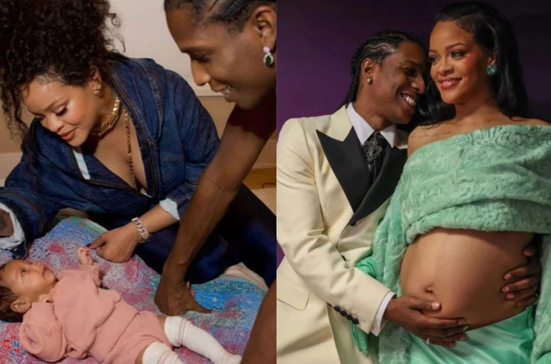 Photos of Rihanna, Asap Rocky, and their baby Riot Rose. Image via Instagram @rihannaofficial
