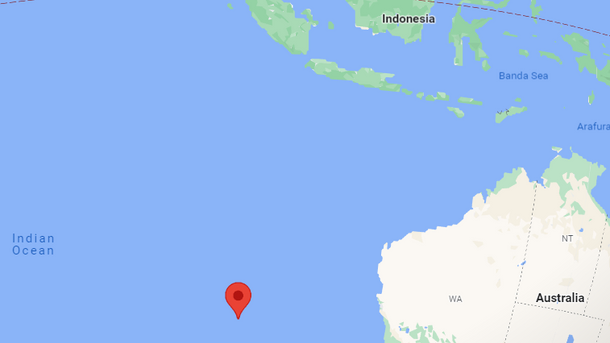 The red blip on the mpa indicates the position where MH370 was pinned to by the WSPR technology used by the team. Picture: Google Maps