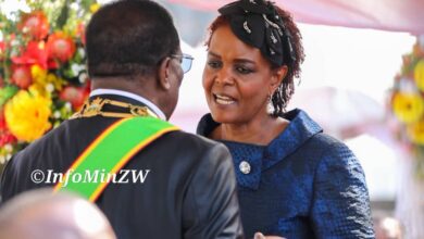 Mnangagwa and Grace Mugabe at the inauguration ceremony eld at the National Sports Stadium