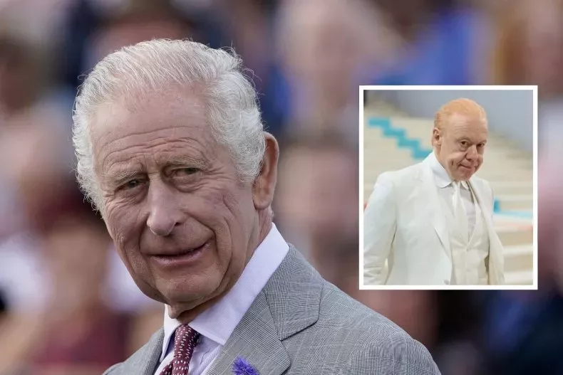 King Charles III is seen at Doncaster Racecourse, in England, on September 16, 2023. Secret tapes showed Anthony Pratt [inset] claim a palace aide asked him to stop donating money directly to Charles outside of charities. ALAN CROWHURST/GETTY IMAGES