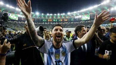 Messi celebrates the victory after the final whistle. Wagner Meier/Getty Images