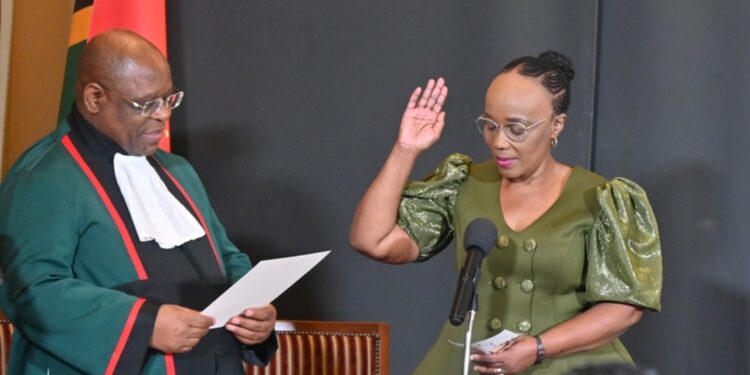 Chief Justice Raymond Zondo swears in Minister of Transport Sindisiwe Chikunga during the swearing-in ceremony of new members of the National Executive at Tuynhuys in Cape Town. Picture: Ayanda Ndamane African News Agency (ANA)