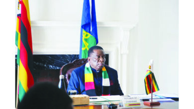 President Mnangagwa follows proceedings during a SADC Extra Ordinary Virtual Summit at State House in Harare yesterday. — Picture: Joseph Manditswara