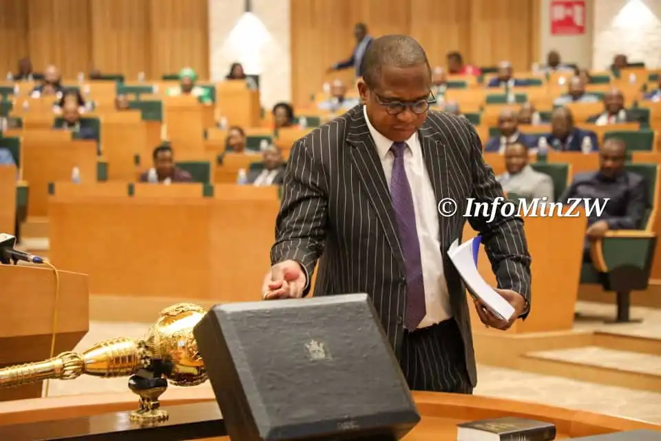 Finance Minister Mthuli Ncube presenting his 2024 budget in the New Parliament Building in Mt Hampden (Picture via Ministry of Information, Publicity and Broadcasting Services)