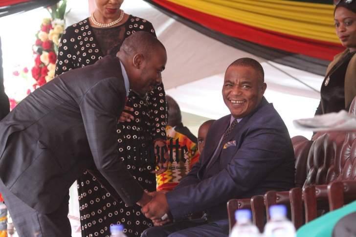 Nelson Chamisa greeting Vice President Chiwenga