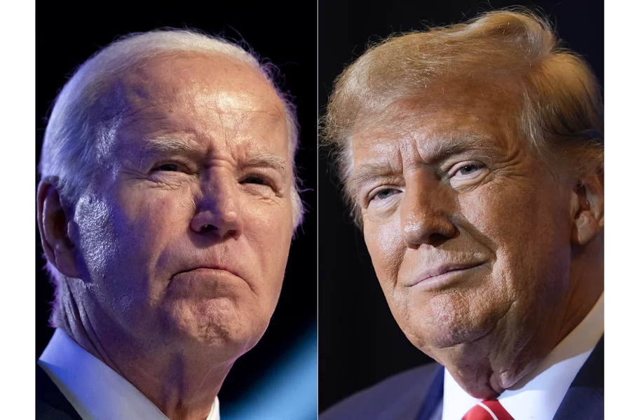 President Joe Biden, left, on Jan. 5, and Republican presidential candidate former President Donald Trump, right, on Jan. 19. AP